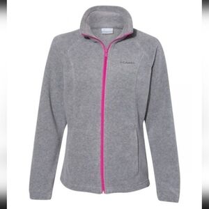 Columbia Kids Fleece Jacket in Gray with Pink Zipper
